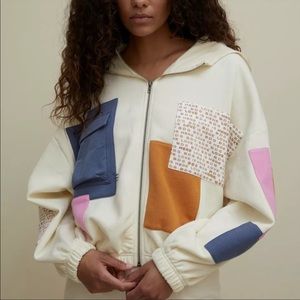 BDG Patchwork Zip Up Hoodie, Size Medium